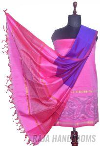 3PC Pochampally Ikat / Ikkat Handloom Cotton Silk Unstitched Dress Material Set for Women - DA005