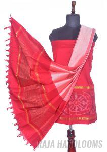 3PC Pochampally Ikat / Ikkat Handloom Cotton Silk Unstitched Dress Material Set for Women - DA008