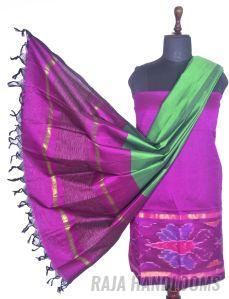 3PC Pochampally Ikat / Ikkat Handloom Cotton Silk Unstitched Dress Material Set for Women - DA016