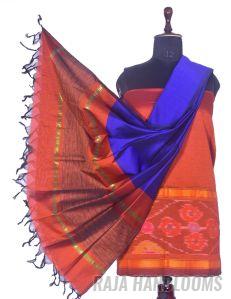3PC Pochampally Ikat / Ikkat Handloom Cotton Silk Unstitched Dress Material Set for Women - DA018