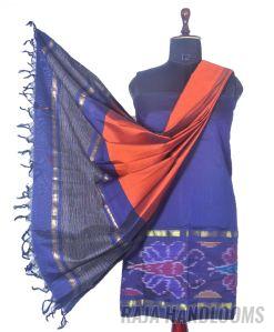 3PC Pochampally Ikat / Ikkat Handloom Cotton Silk Unstitched Dress Material Set for Women - DA020