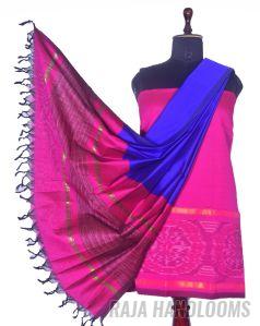 3PC Pochampally Ikat / Ikkat Handloom Cotton Silk Unstitched Dress Material Set for Women DA022