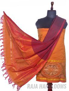 3PC Pochampally Ikat / Ikkat Handloom Cotton Silk Unstitched Dress Material Set for Women - DA002