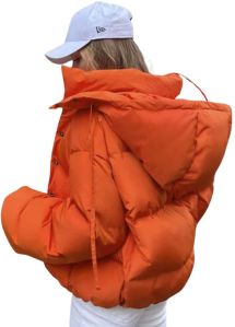 Women Orange Quilted Jacket