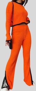 Women Orange Rib Knit Co-ord Set