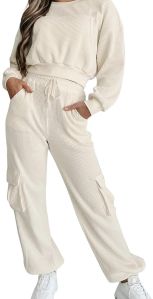 Women White Waffle Knit Co-ord Set