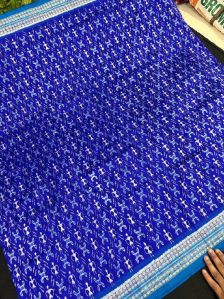 Ladies Blue Printed Sambalpuri Silk Saree