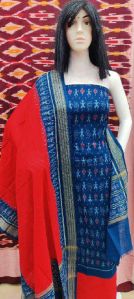 Ladies Blue & Red Sambalpuri Unstitched Suit