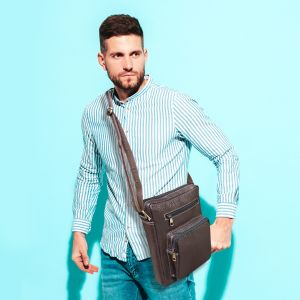 Mens NDM Leather Crossbody Shoulder Sling Bag