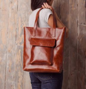 Ladies Cow Crunch Leather Shopping Tote Bag