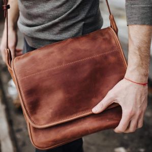 Mens Cow Vintage Leather Crossbody Messenger Laptop Bag