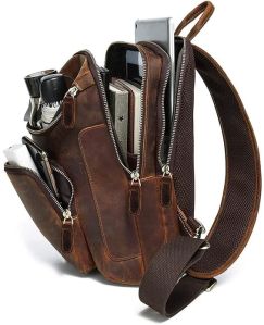 Mens Leather Multi Compartment Chest Crossbody Sling Bag