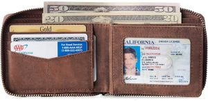 Mens Cow Hunter Leather Bifold Round Zipper Wallet