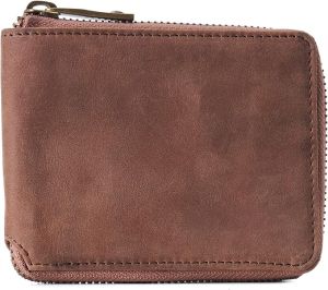 Mens Cow Hunter Leather Bifold Round Zipper Wallet