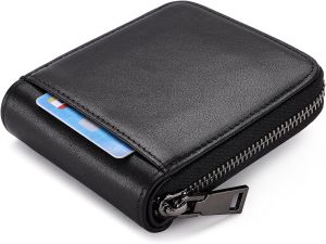 Mens Cow Nappa Leather Bifold Round Zipper Wallet