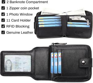 Mens Cow Nappa Leather Bifold Round Zipper Wallet