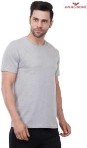 Mens Grey Cotton Round Neck T-Shirts