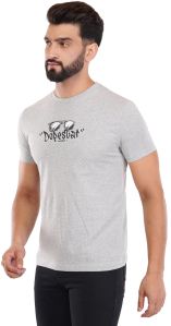 Mens Grey Printed Round Neck T-Shirts