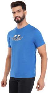 Mens Light Blue Printed Round Neck T-Shirts