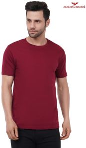 Mens Wine Red Plain Round Neck T-Shirts