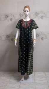 Ladies Black Embroidered Cotton Nighty