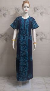 Ladies Blue Batik Print Cotton Nighties