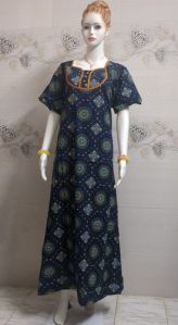 Ladies Blue Beaded Cotton Nighty