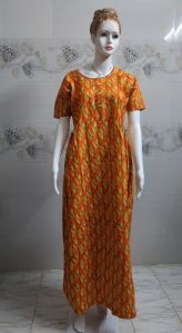 Ladies Orange Frock Type Cotton Nighty