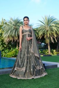 Ladies Dusty Green Lehenga With Top