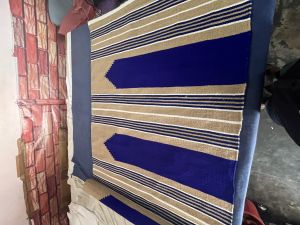 janamaz cotton acrylic royal blue camel hand loom carpet