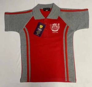 Gray Red Cotton School T Shirt