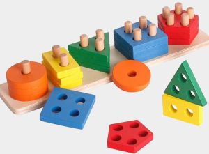 Multicolor Wooden Stacking Shapes Toy