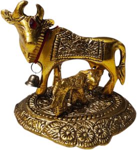 2.5 Inch Golden Antique Kamdhenu Cow Statue