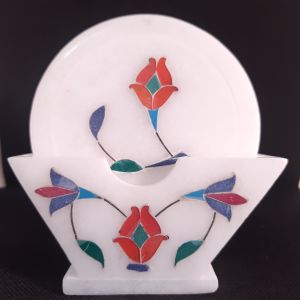 MARBLE COASTER RED FLOWER