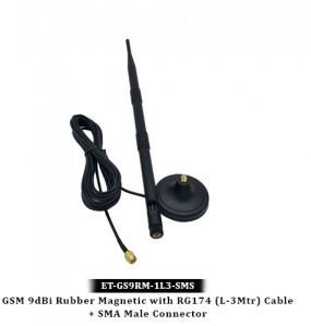 GSM 9dBi Rubber Magnetic with RG174 (L-3Mtr) Cable + SMA Male Connector