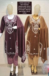 Woolen Thread Embroidery Stole Suit