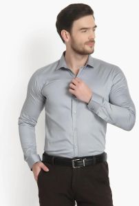 Men's Formal Grey Solid Cotton Shirt