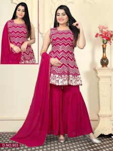 Georgette Ladies Dark Pink Sharara Suit