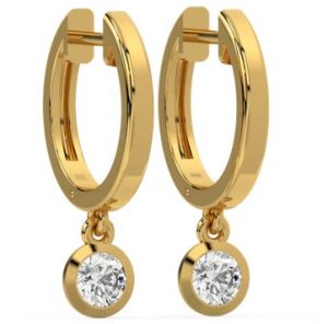 Lab Grown Diamond Bezel Drop Huggie Hoops Earrings