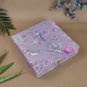 Fancy Flower Printed Decorative Purple Gift Box