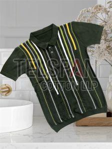 Mens Knitted Half Sleeves Button T-Shirts