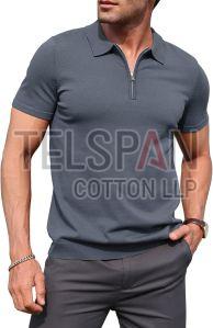 Mens Knitted Half Sleeves Zipper T-Shirts