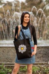 Flower Print Canvas Tote Bag