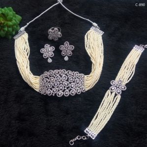 Cubic Zirconia Pearl Necklace Set