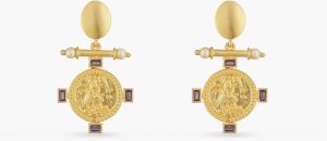 AMETHYST AQUARIUS ZODIAC GOLD PLATED SILVER EARRINGS