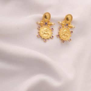 BLUE ZIRCON SAGITTARIUS ZODIAC GOLD PLATED SILVER EARRINGS