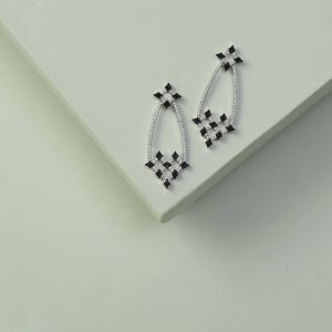 MONOCHROME PLAY CHANDELIER CZ SILVER DROP EARRINGS