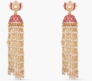 mrinali jadau pearl chain gold plated silver jhumka