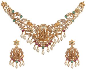 Antique Gold Plated Ram Parivar Idol Choker Earrings Set