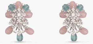 Floral Elegance CZ Aqua Beads Stud Earrings